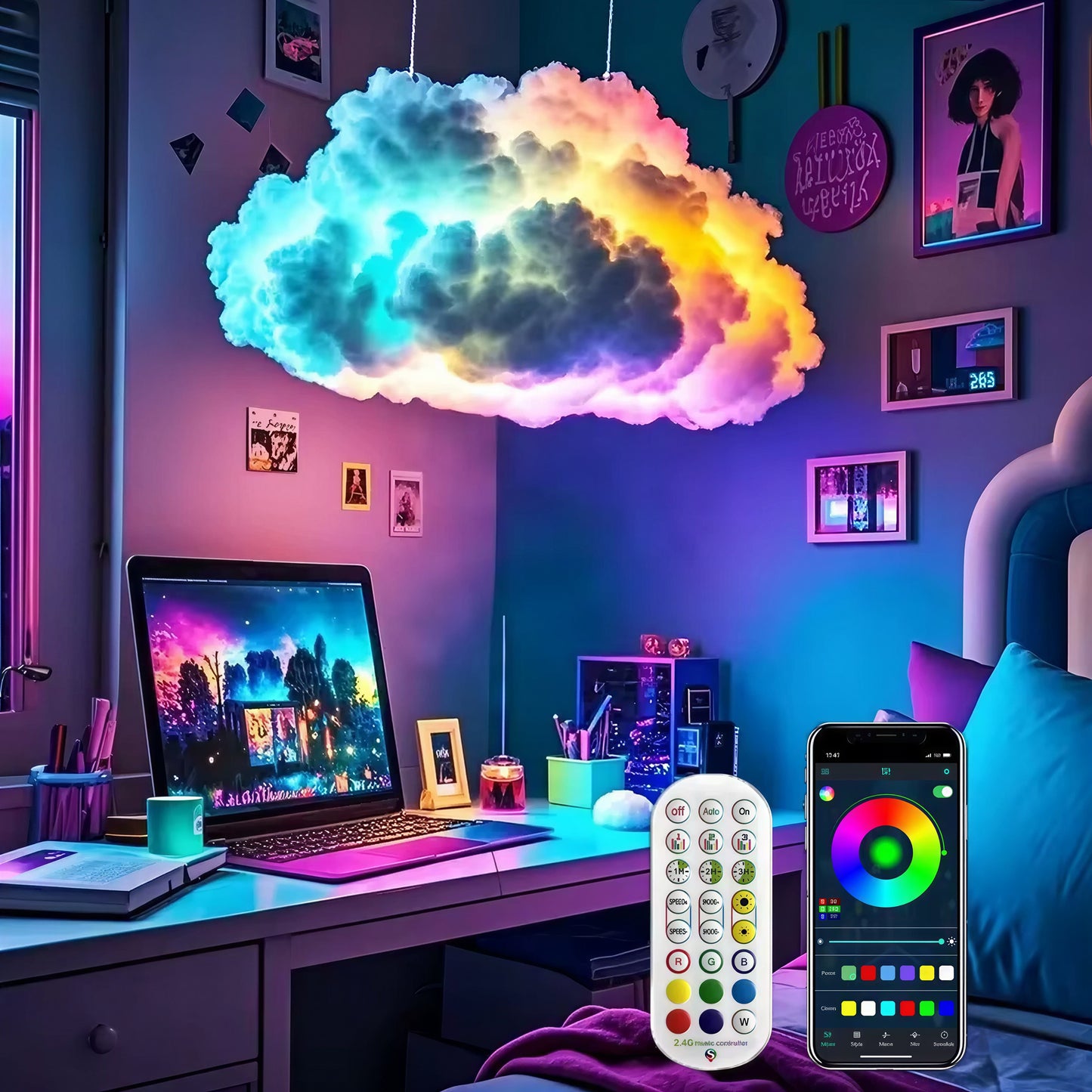LED 3D Lightning Cloud Light Bluetooth Voice Control Remote USB Plug Dimmable Mood Decorative Night Light for Game Room